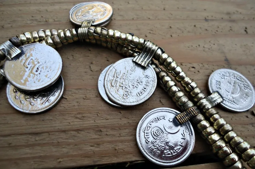 Bohemian necklace- Afghan boho coin necklace-  Afghan Necklace-  Tribal Ethnic Jewelry- Chained Coin Dangles,Antique,Gothic,Handmade