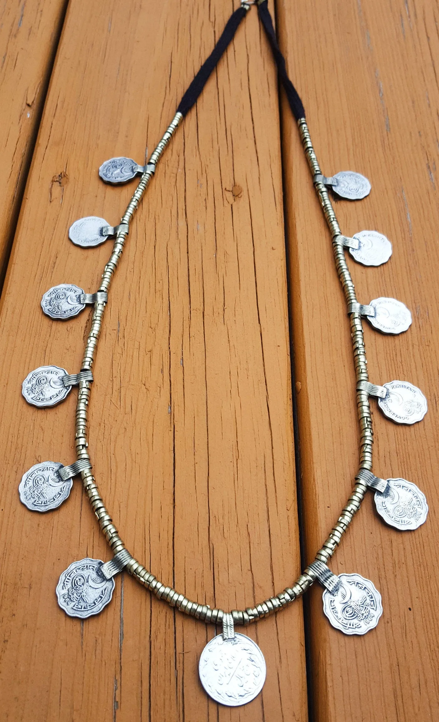 Bohemian necklace- Afghan boho coin necklace-  Afghan Necklace-  Tribal Ethnic Jewelry- Chained Coin Dangles,Antique,Gothic,Handmade