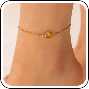 Boho Crystal Gemstone Anklets Vintage Created Crystal Anklet Bracelet Gold Crystal Gem Ankle Bracelet Minimalist Created Gemstone Foot Anklet Jewelry for Women