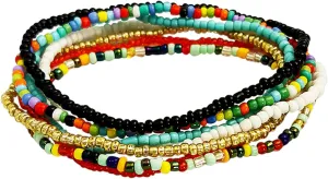 Boho Handmade Beaded African Anklets,7Pcs/Set Rainbow Ankle Bracelets,Multicolor Stretch Seed Beads for Foot and Hand Chain Jewelry/8.7 Inch