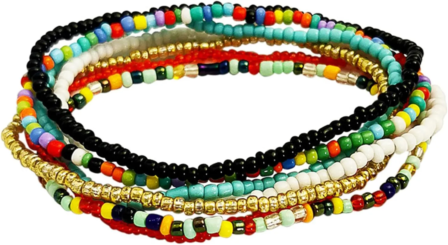 Boho Handmade Beaded African Anklets,7Pcs/Set Rainbow Ankle Bracelets,Multicolor Stretch Seed Beads for Foot and Hand Chain Jewelry/8.7 Inch