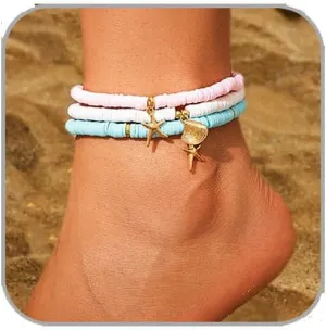 Boho Starfish Anklet Bracelets for Women Waterproof Shell Anklets Multicolor Beaded Anklets Gold Layered Summer Beach Charm Anklet Jewelry