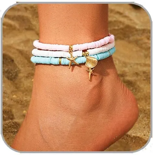Boho Starfish Anklet Bracelets for Women Waterproof Shell Anklets Multicolor Beaded Anklets Gold Layered Summer Beach Charm Anklet Jewelry