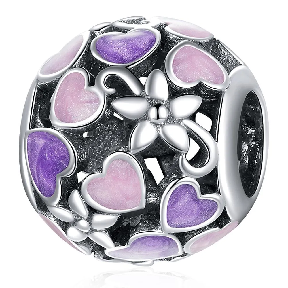 Boxed Solid 925 Sterling Silver Dual Tone Heart Shape and Sunflower Charms