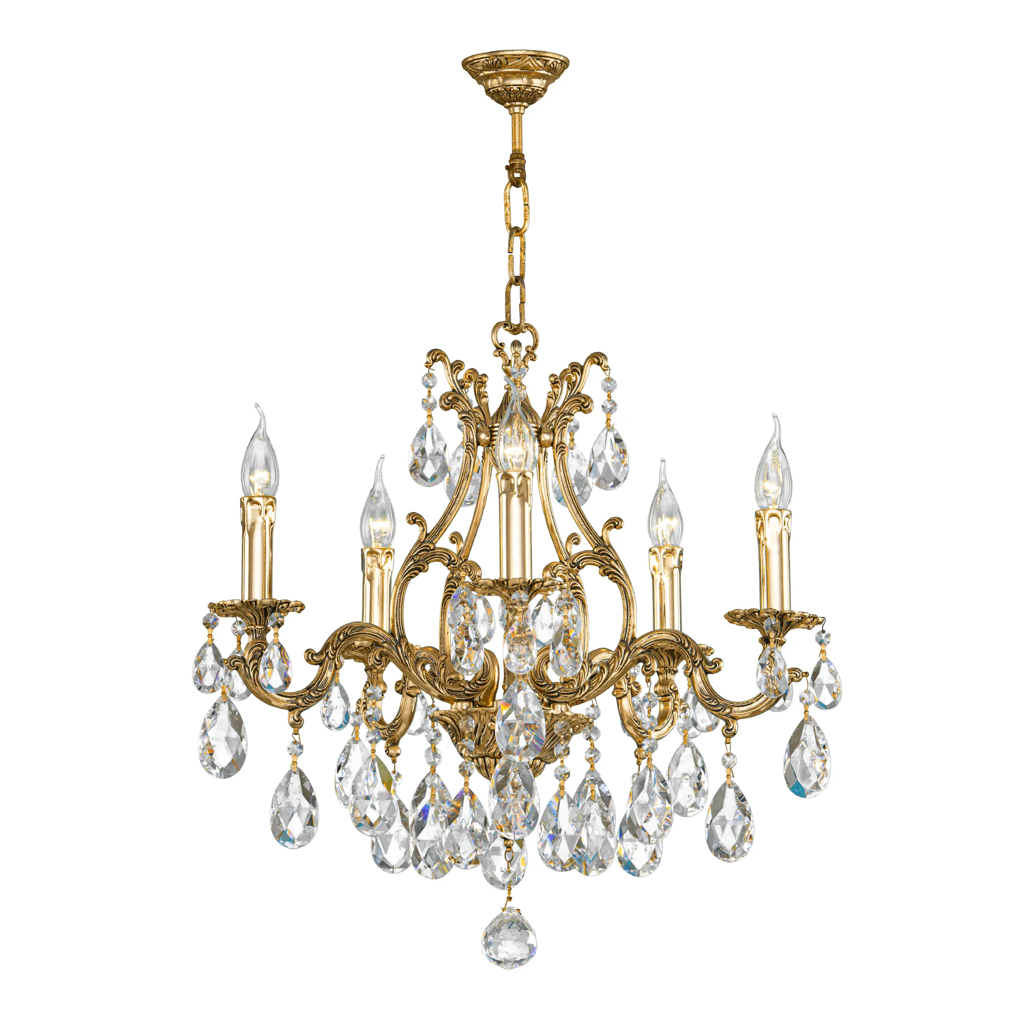 Brass Chandelier - 5 Bulbs - Gold Ox
