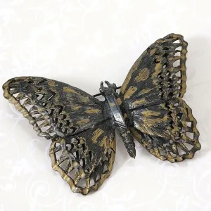 Capri Large Goth Black and Gold Butterfly Brooch