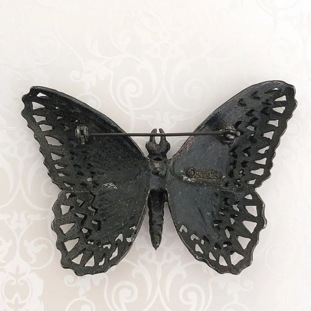 Capri Large Goth Black and Gold Butterfly Brooch