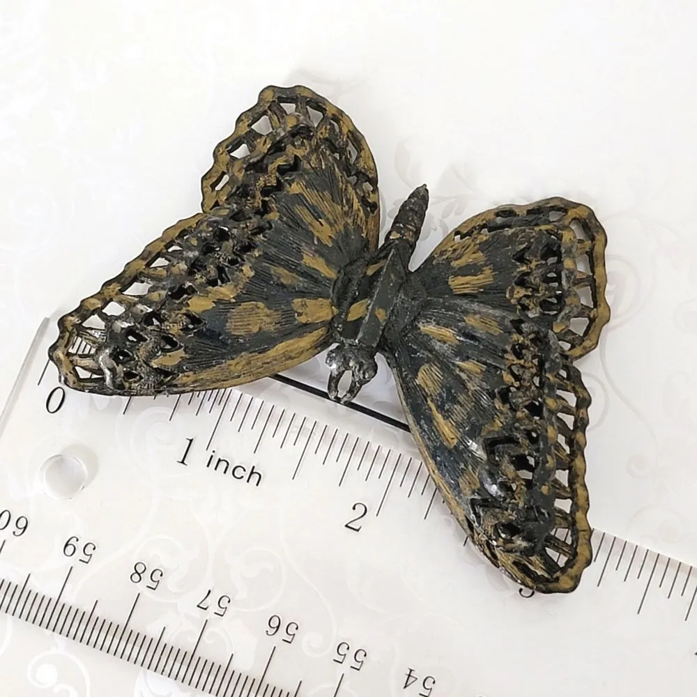 Capri Large Goth Black and Gold Butterfly Brooch