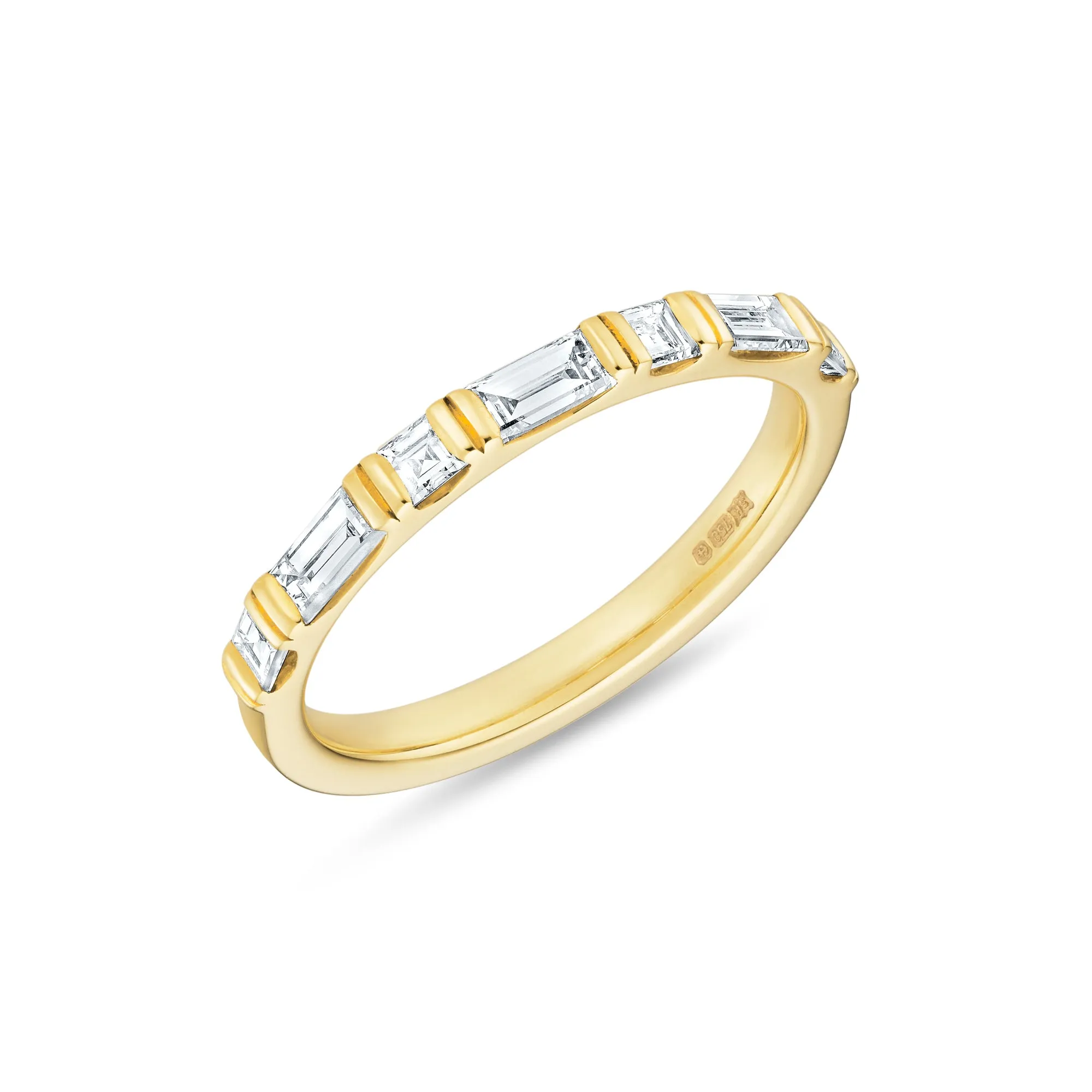 Carré and Baguette Cut Double Ridge Band