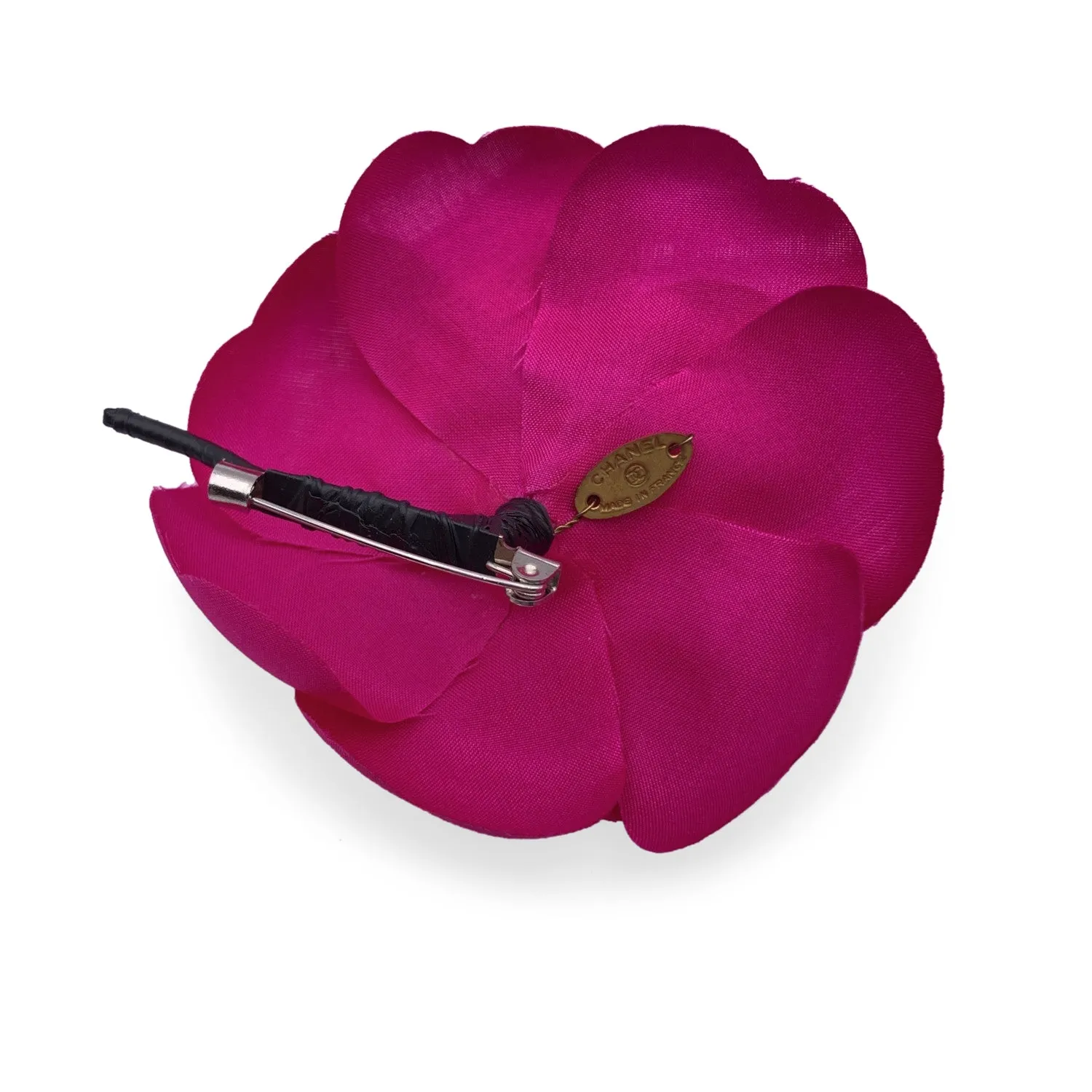 Chanel Vintage Fuchsia Pink Fabric Camellia Camelia Bow Brooch