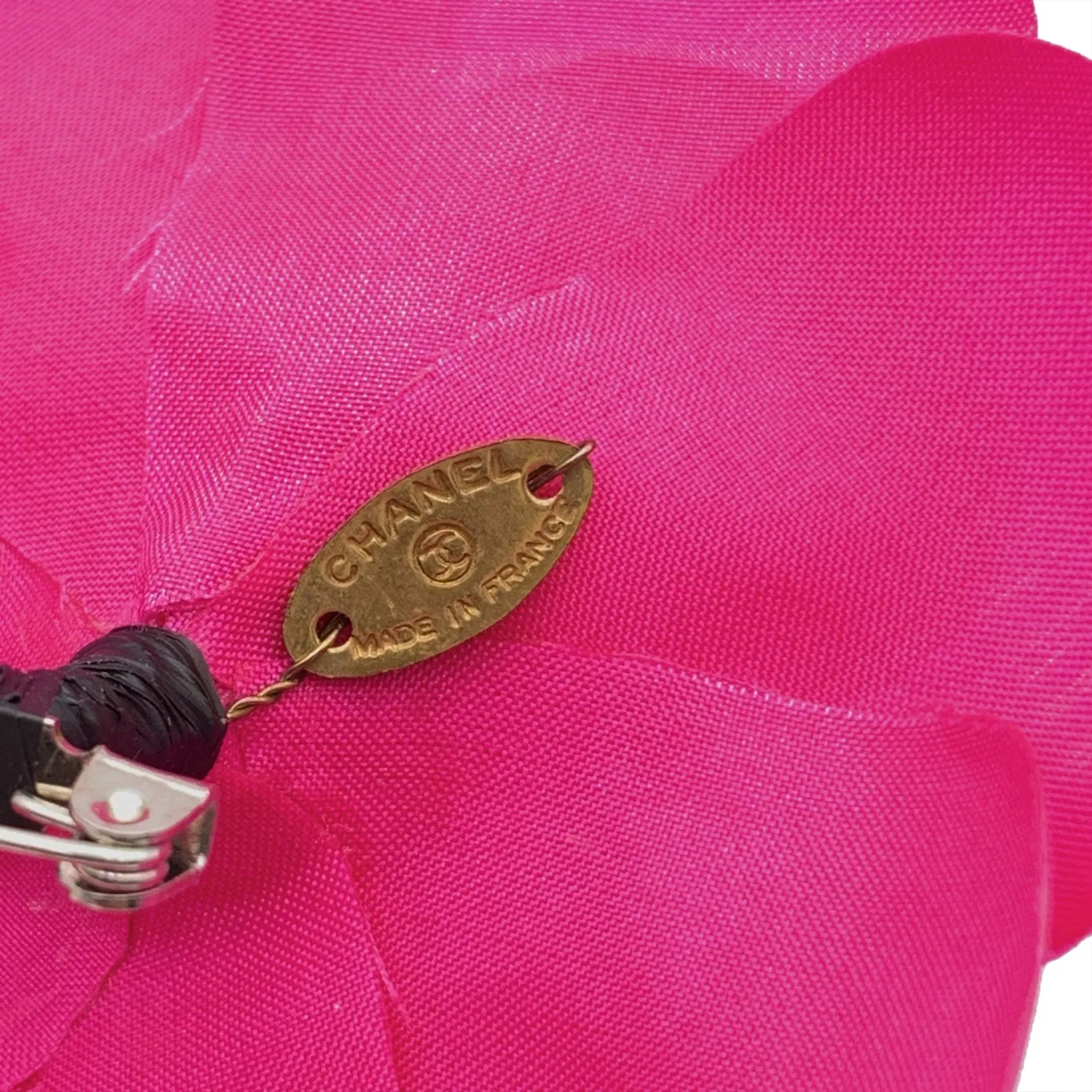 Chanel Vintage Fuchsia Pink Fabric Camellia Camelia Bow Brooch