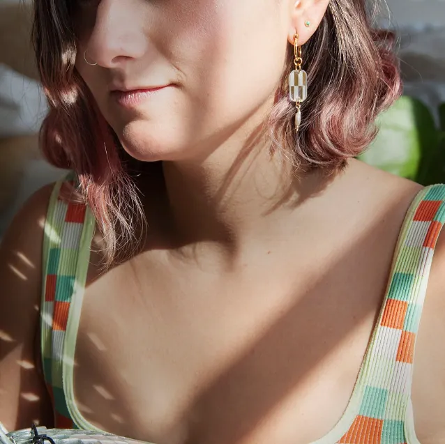Checkered Iridescent Hoops by Paulina Otero