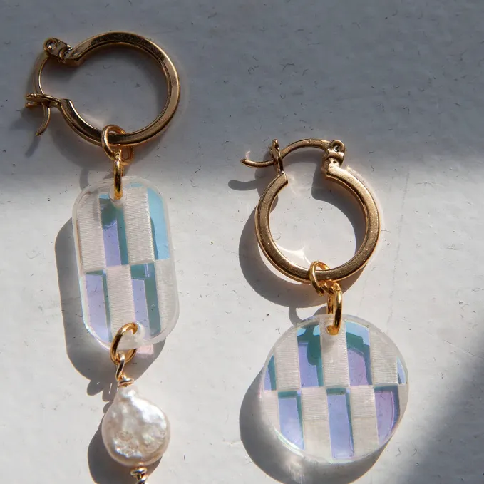 Checkered Iridescent Hoops by Paulina Otero