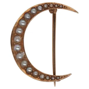 Circa 1920s “BIRKS” Pearl Crescent Moon Pin Brooch