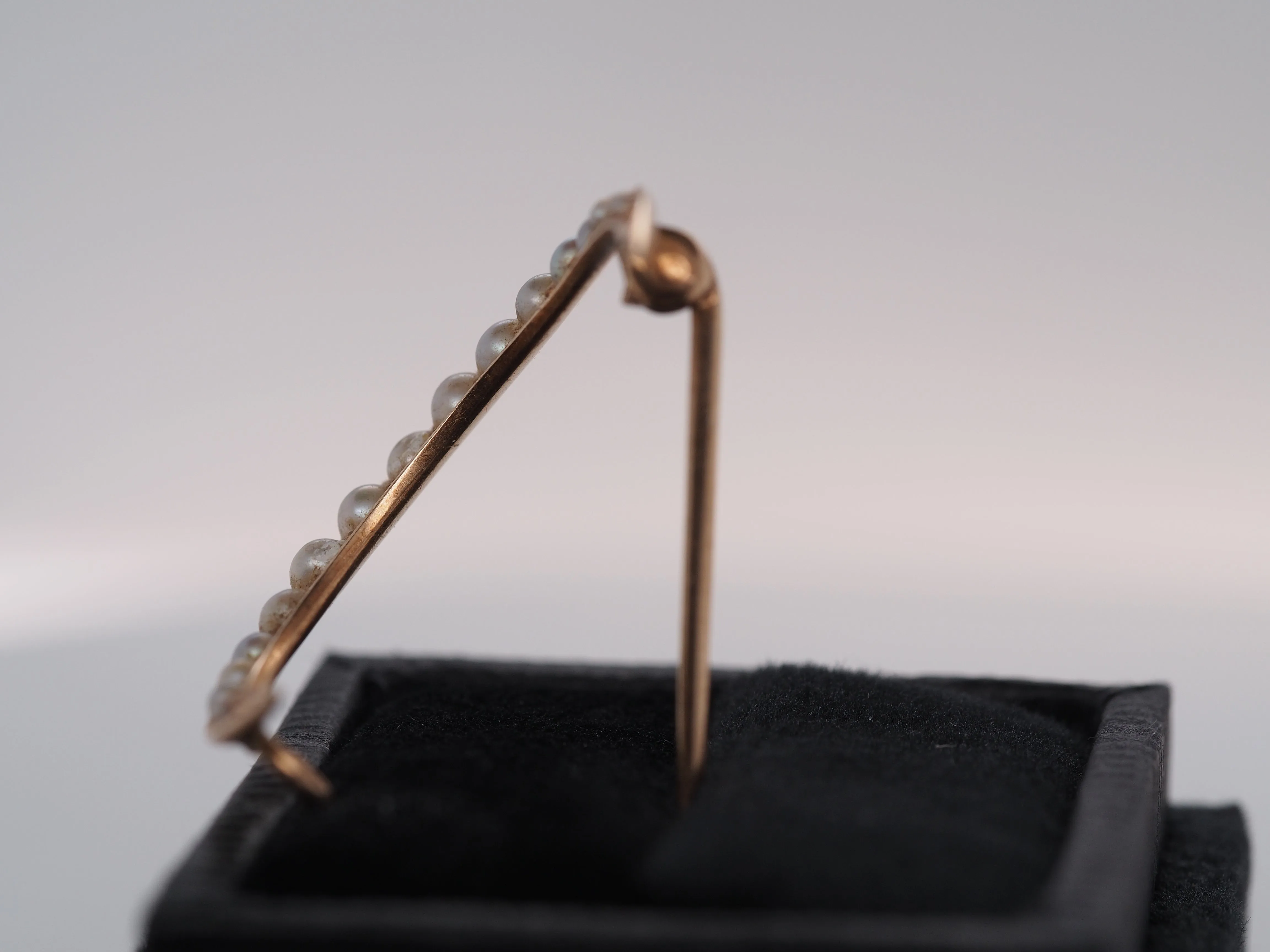 Circa 1920s “BIRKS” Pearl Crescent Moon Pin Brooch
