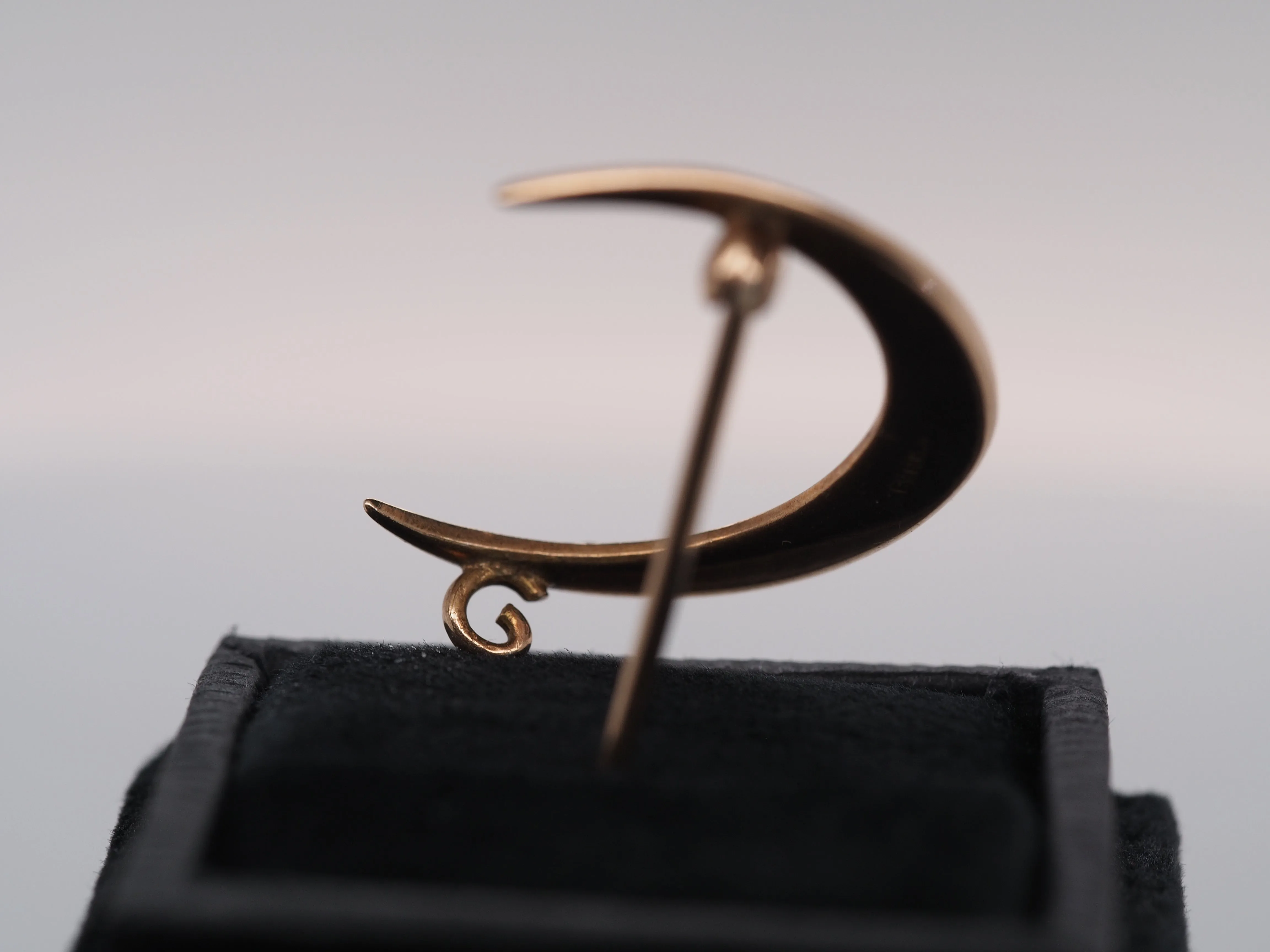 Circa 1920s “BIRKS” Pearl Crescent Moon Pin Brooch