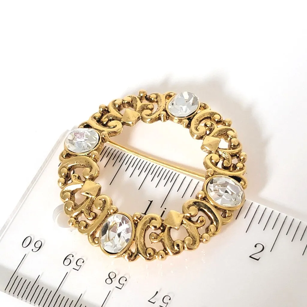 Circle Pin with Rhinestones and Hearts
