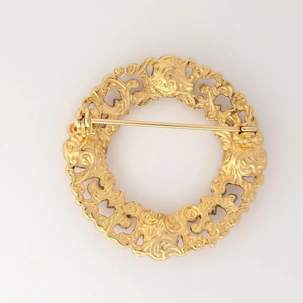 Circle Pin with Rhinestones and Hearts
