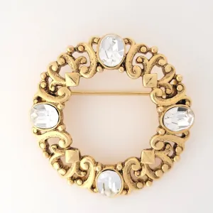 Circle Pin with Rhinestones and Hearts