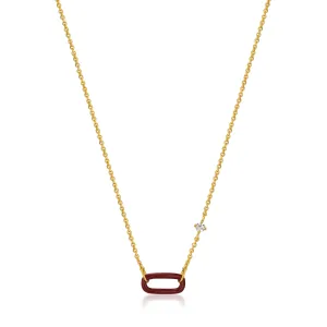 Claret Red Enamel Gold Link Necklace