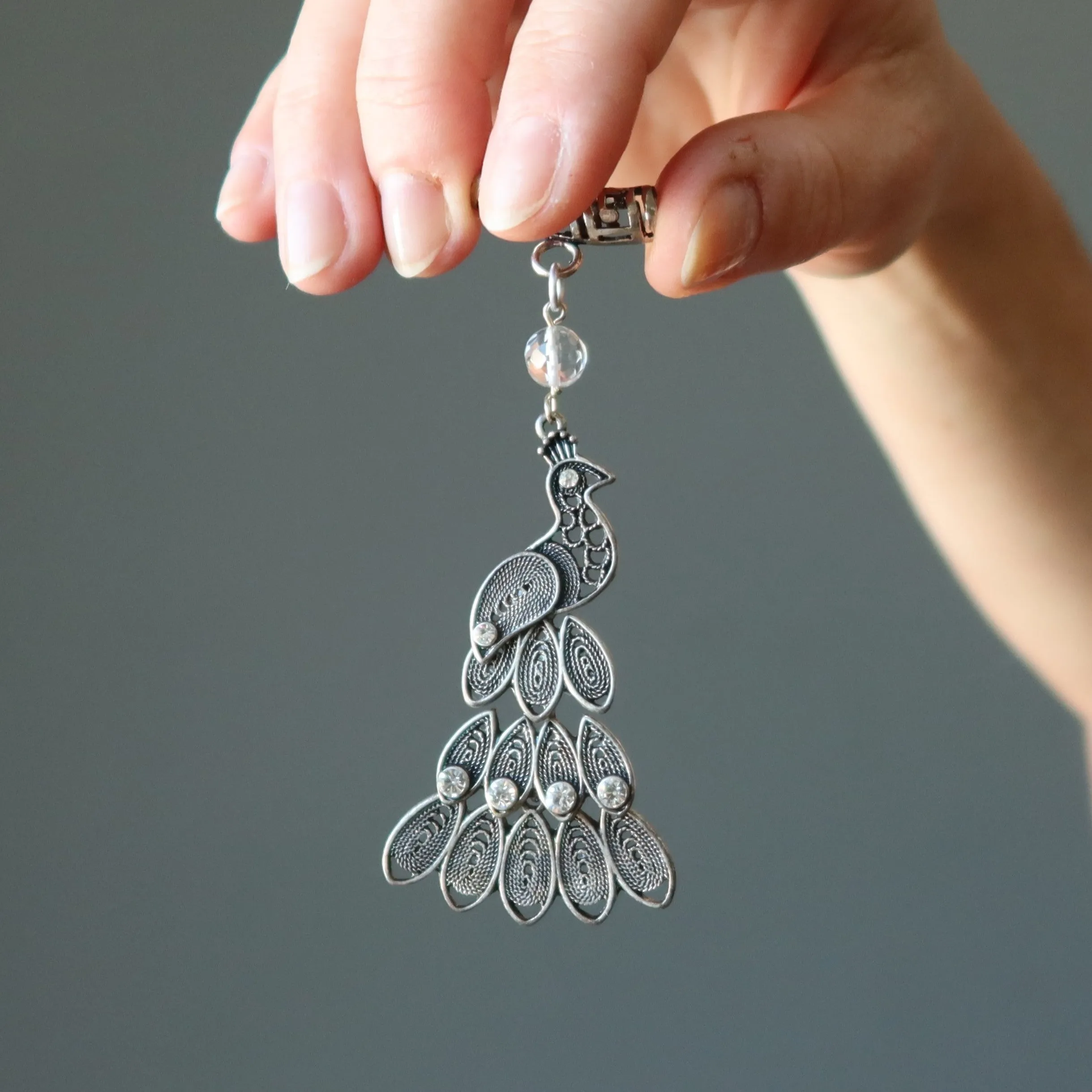 Clear Quartz Pendant Fancy Peacock Sophisticated Silver Jewel