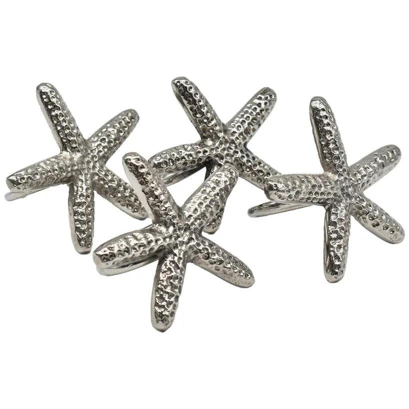 Coastal Elegance Napkin Ring Set - Ocean Starfish Stainless Steel in Gold or Silver (Set of 4)