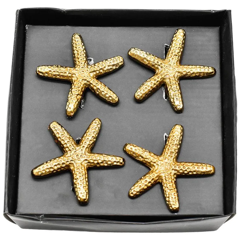 Coastal Elegance Napkin Ring Set - Ocean Starfish Stainless Steel in Gold or Silver (Set of 4)