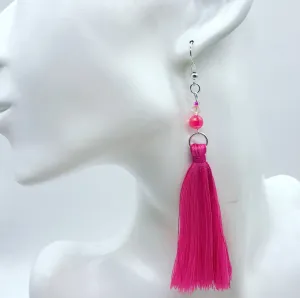 Cocktail Hot Pink Tassel Earrings