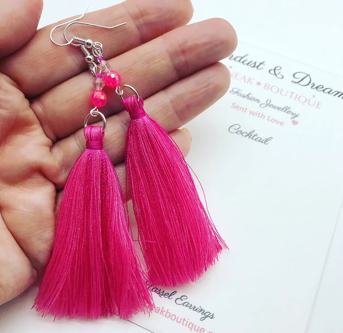 Cocktail Hot Pink Tassel Earrings