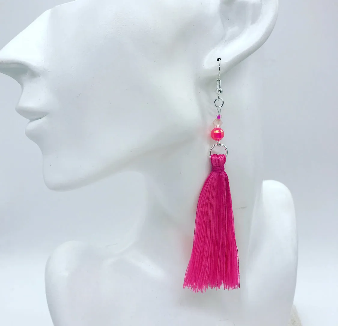 Cocktail Hot Pink Tassel Earrings