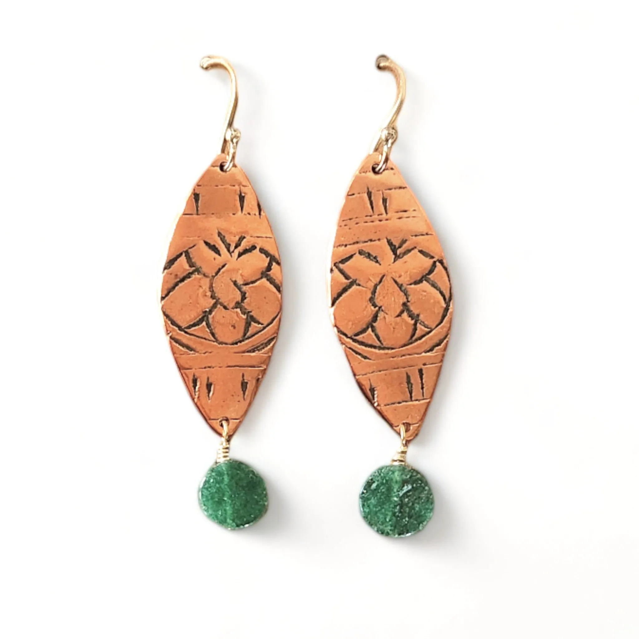 Copper Patterned Leaf Earrings