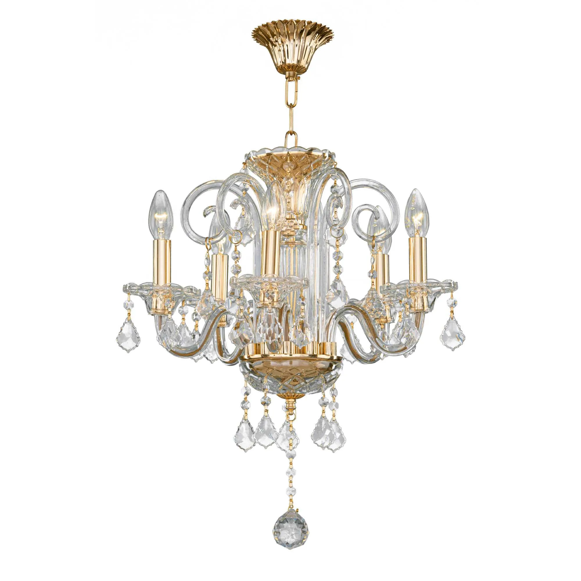 Crystal Chandelier 5 Bulbs Gold