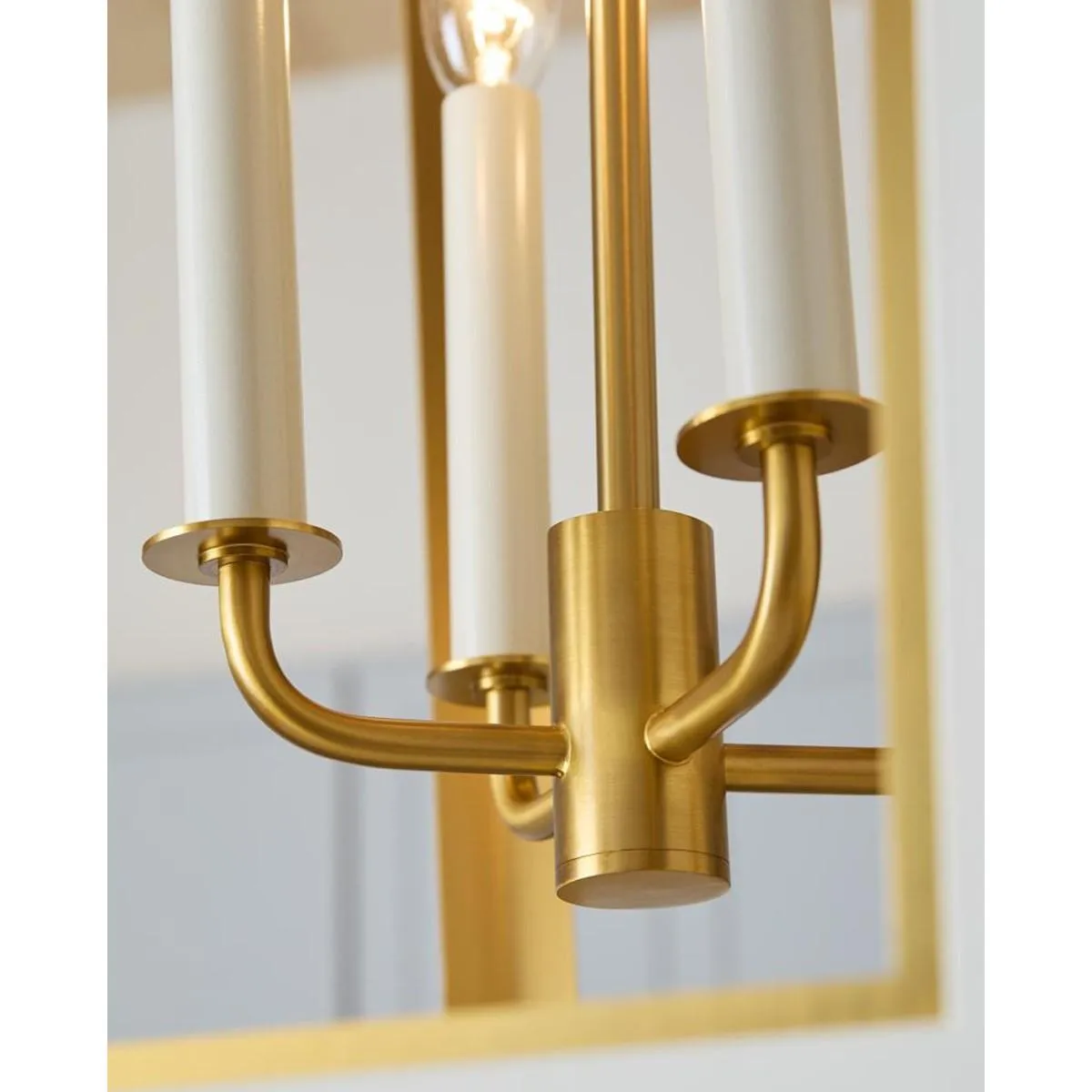 Curt 21 in. 4 Lights Pendant Light White & Brass Finish
