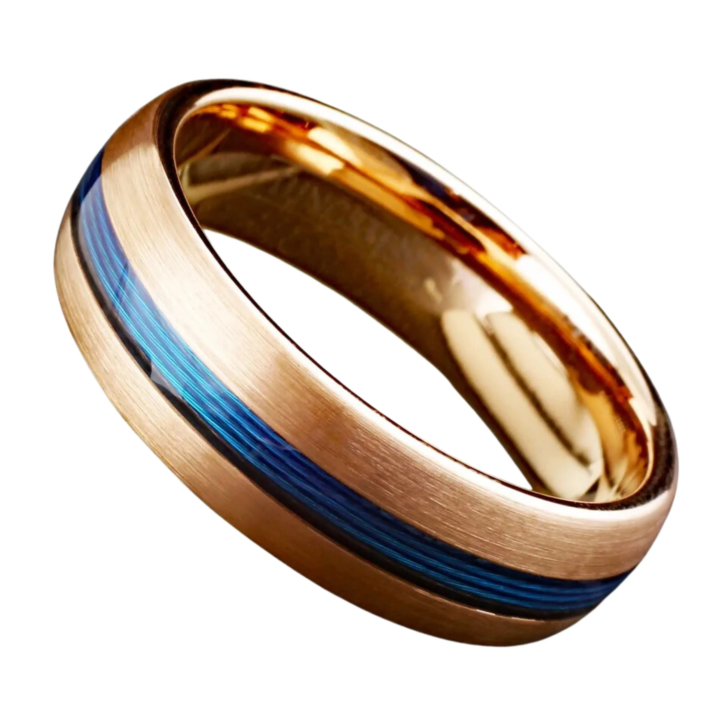 Customizable Dual Color Men’s Ring | 7mm Fishing Line Ring Band | Engravable Blue line Ornament | Gold and Black