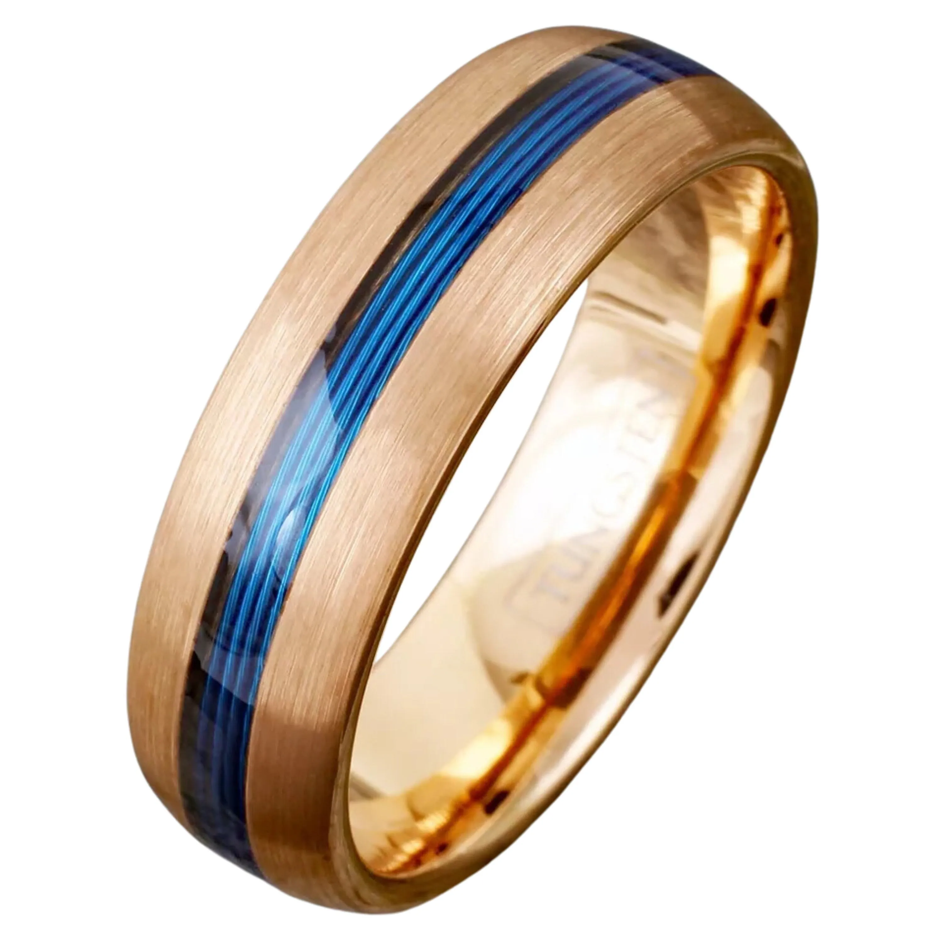 Customizable Dual Color Men’s Ring | 7mm Fishing Line Ring Band | Engravable Blue line Ornament | Gold and Black