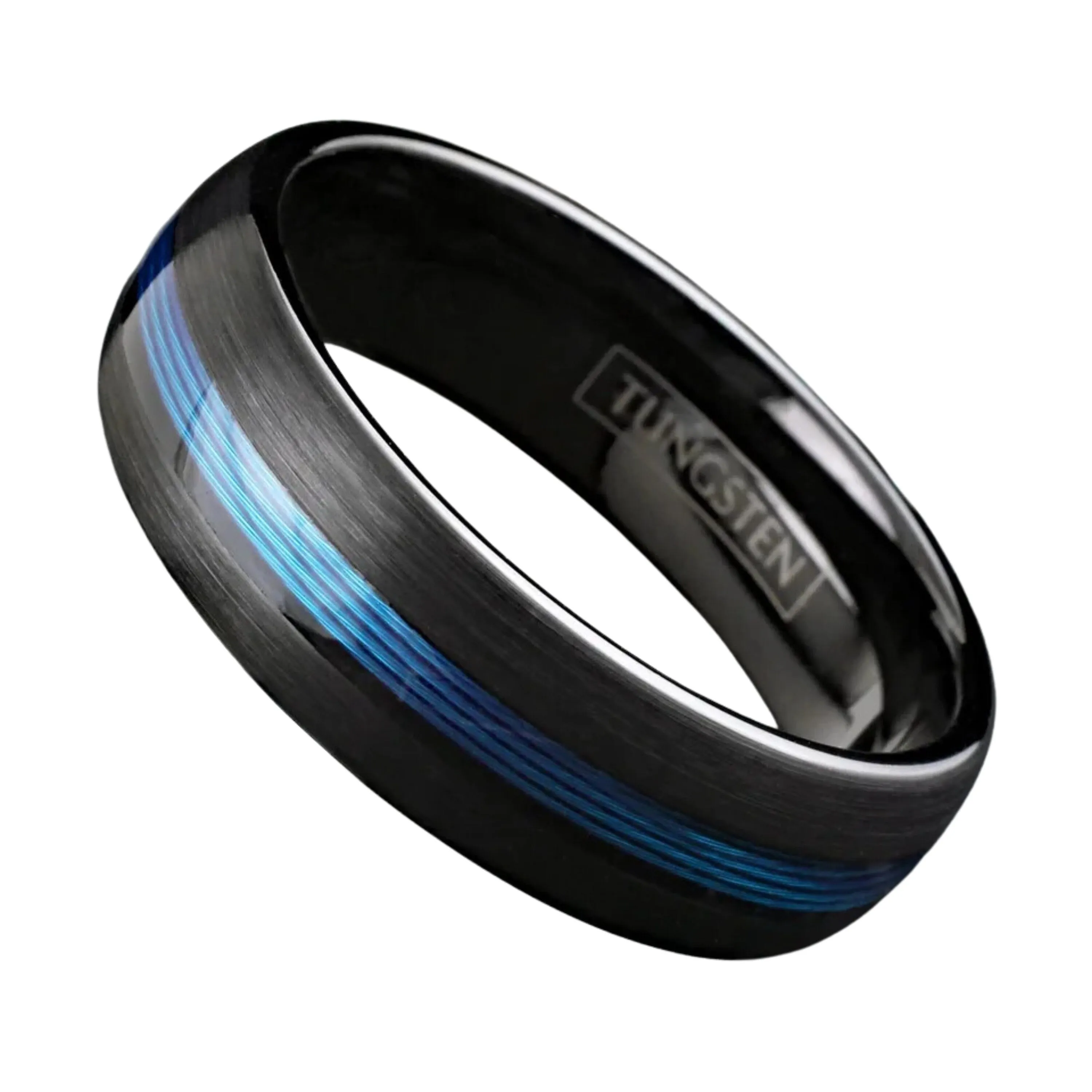 Customizable Dual Color Men’s Ring | 7mm Fishing Line Ring Band | Engravable Blue line Ornament | Gold and Black