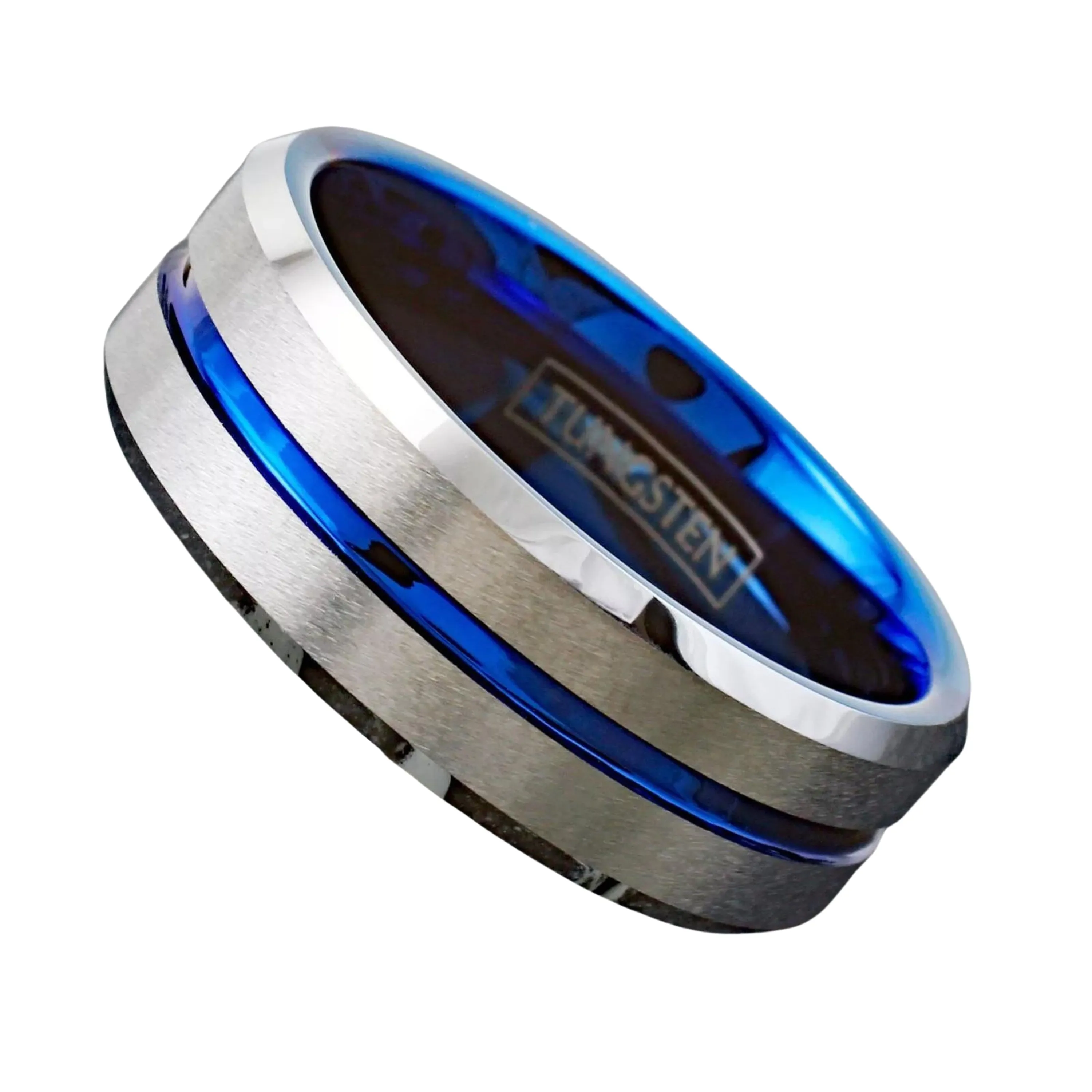 Customizable Thin Blue Line Wedding Band | Brushed Silver Tungsten Men's Ring | Wedding Band Jewelry