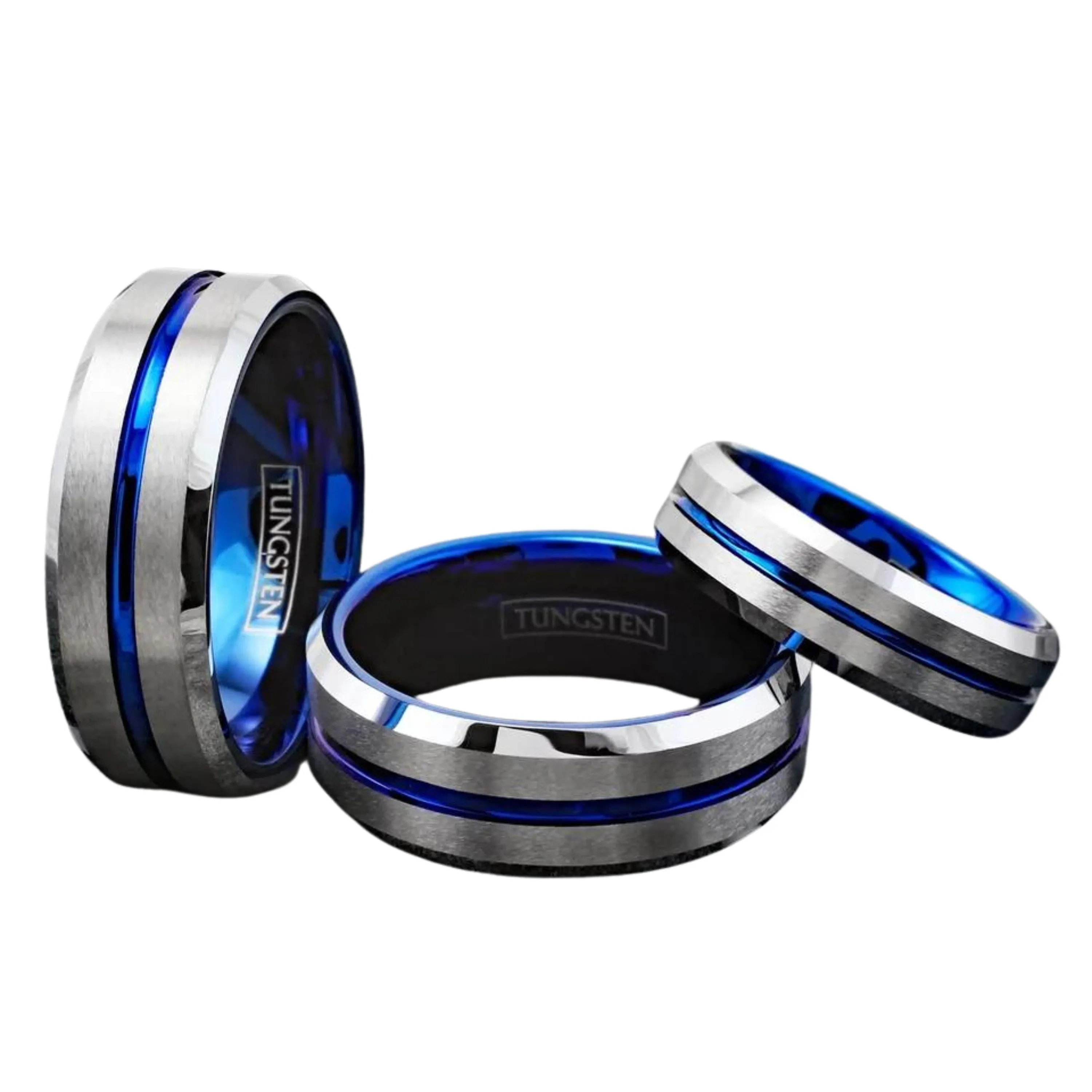 Customizable Thin Blue Line Wedding Band | Brushed Silver Tungsten Men's Ring | Wedding Band Jewelry