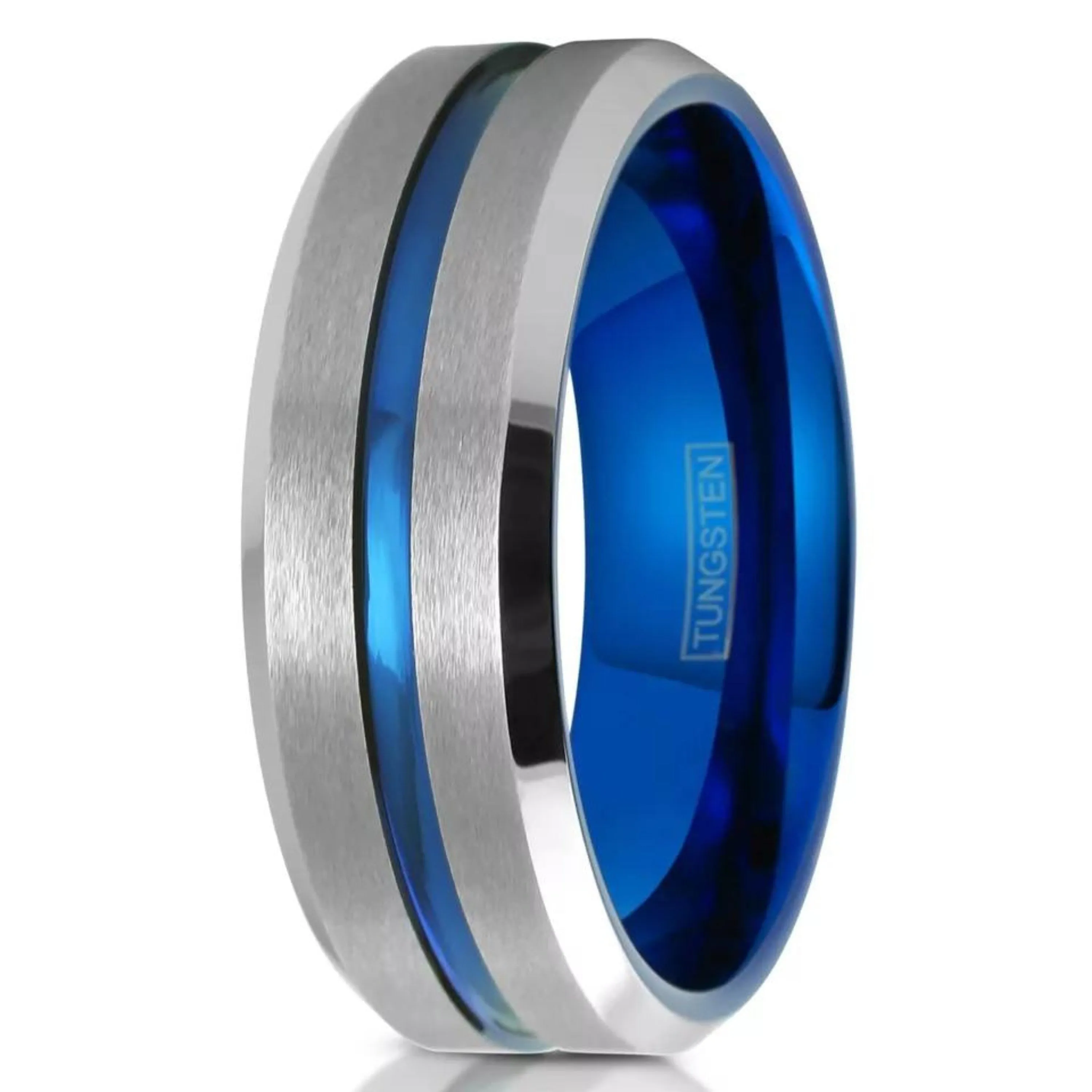Customizable Thin Blue Line Wedding Band | Brushed Silver Tungsten Men's Ring | Wedding Band Jewelry