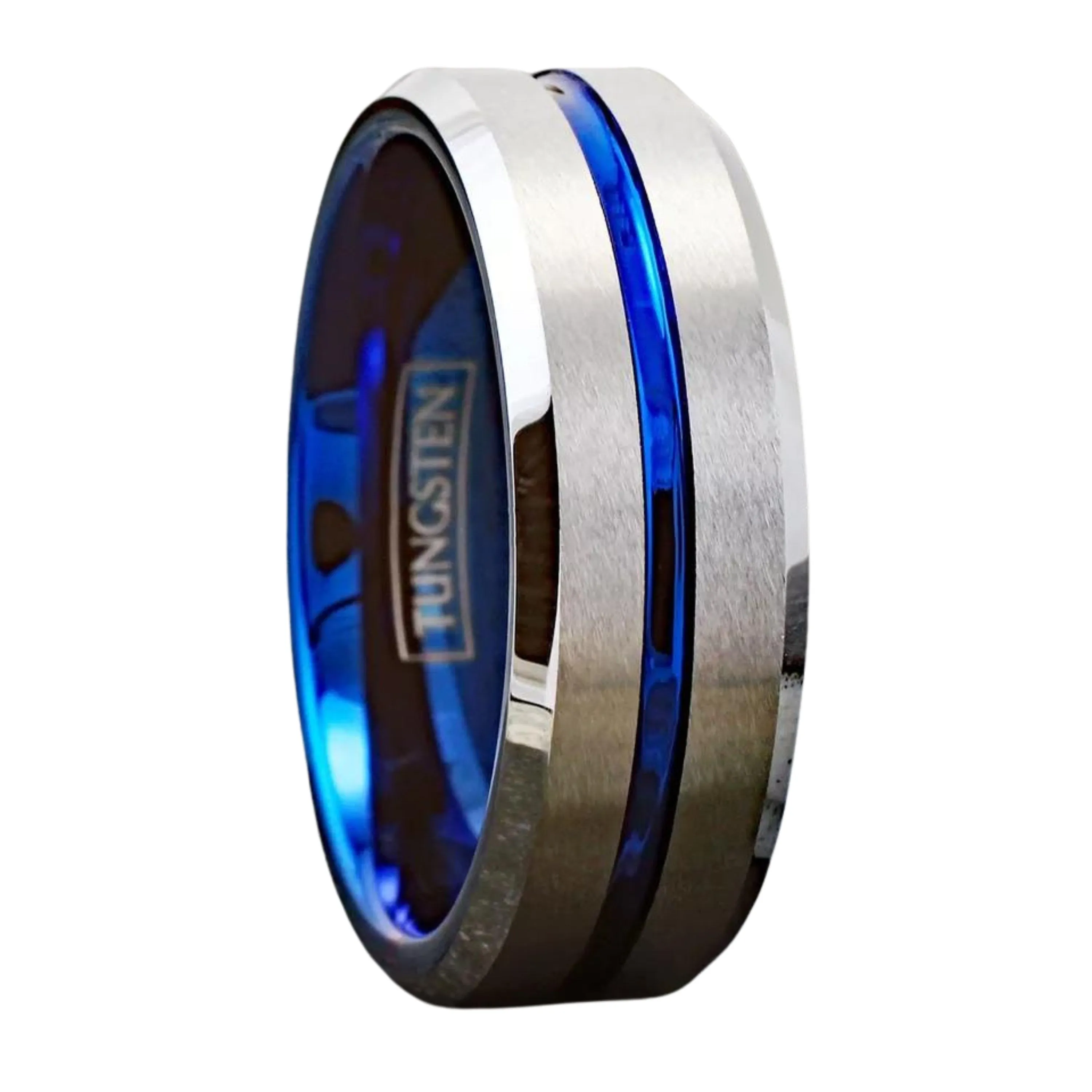 Customizable Thin Blue Line Wedding Band | Brushed Silver Tungsten Men's Ring | Wedding Band Jewelry