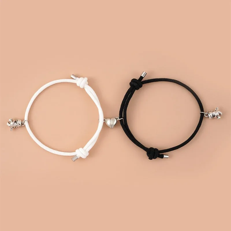 Cute Three-dimensional Small Dinosaur Pendant Love Magnetic Buckle Love Couple Bracelet Jewelry Set