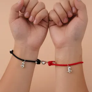 Cute Three-dimensional Small Dinosaur Pendant Love Magnetic Buckle Love Couple Bracelet Jewelry Set