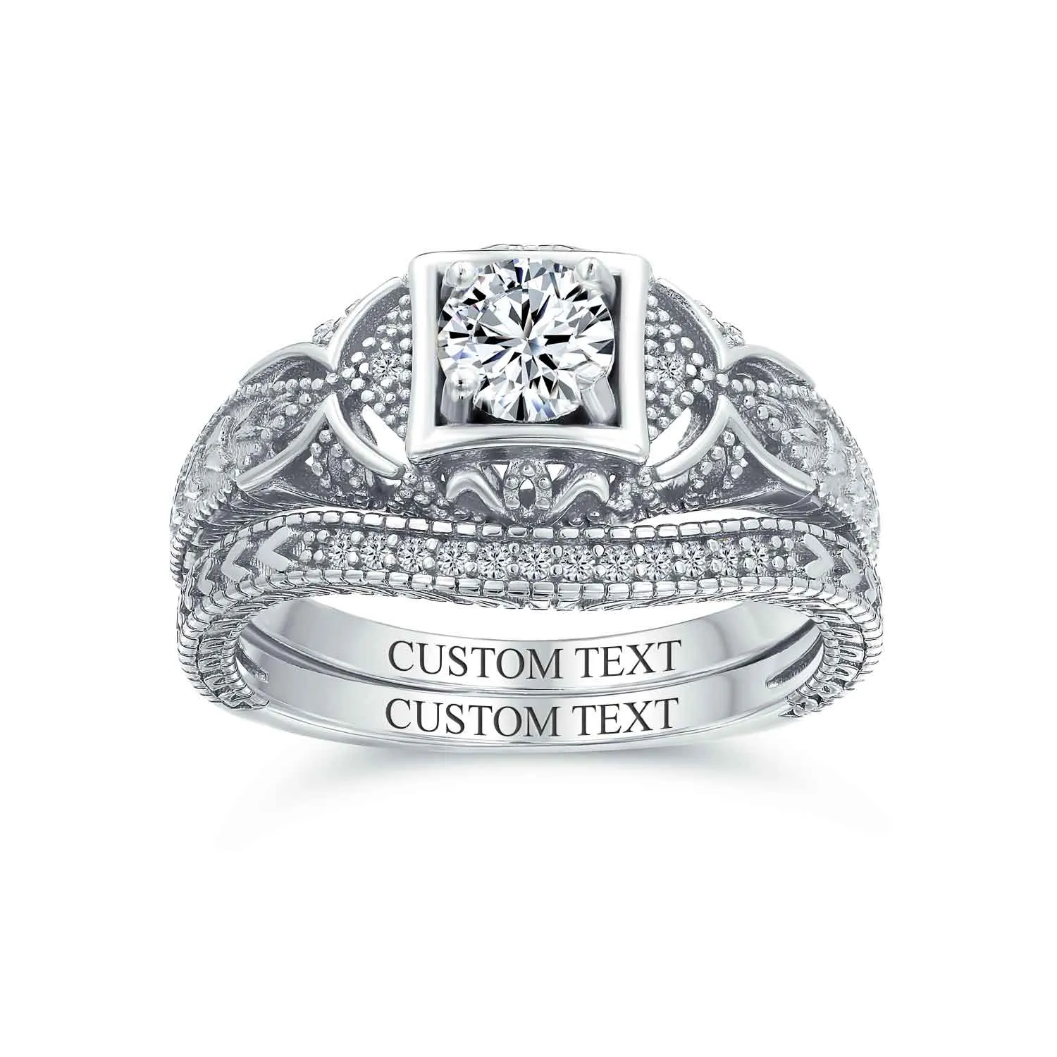CZ Victorian Art Deco Cocktail Statement Ring 1CTW Princess Solitaire Sterling Silver