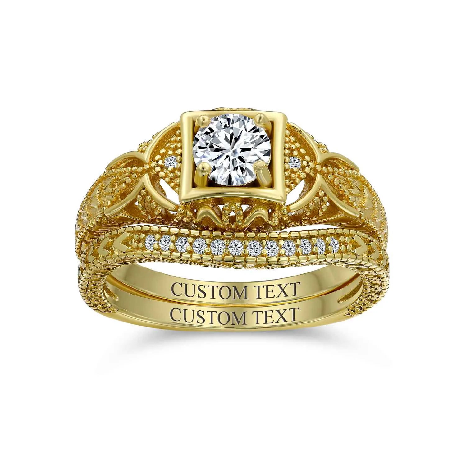 CZ Victorian Art Deco Cocktail Statement Ring 1CTW Princess Solitaire Sterling Silver