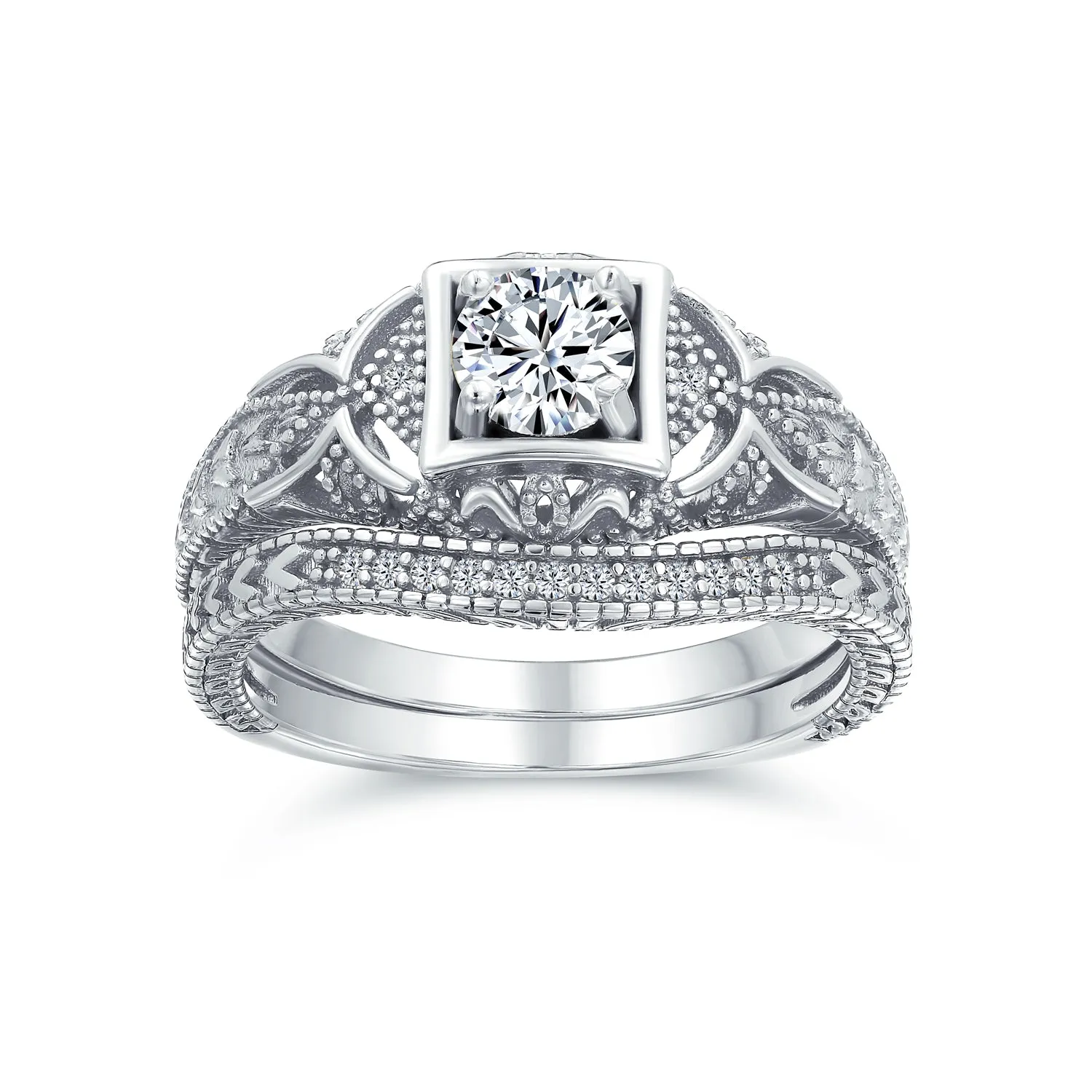CZ Victorian Art Deco Cocktail Statement Ring 1CTW Princess Solitaire Sterling Silver