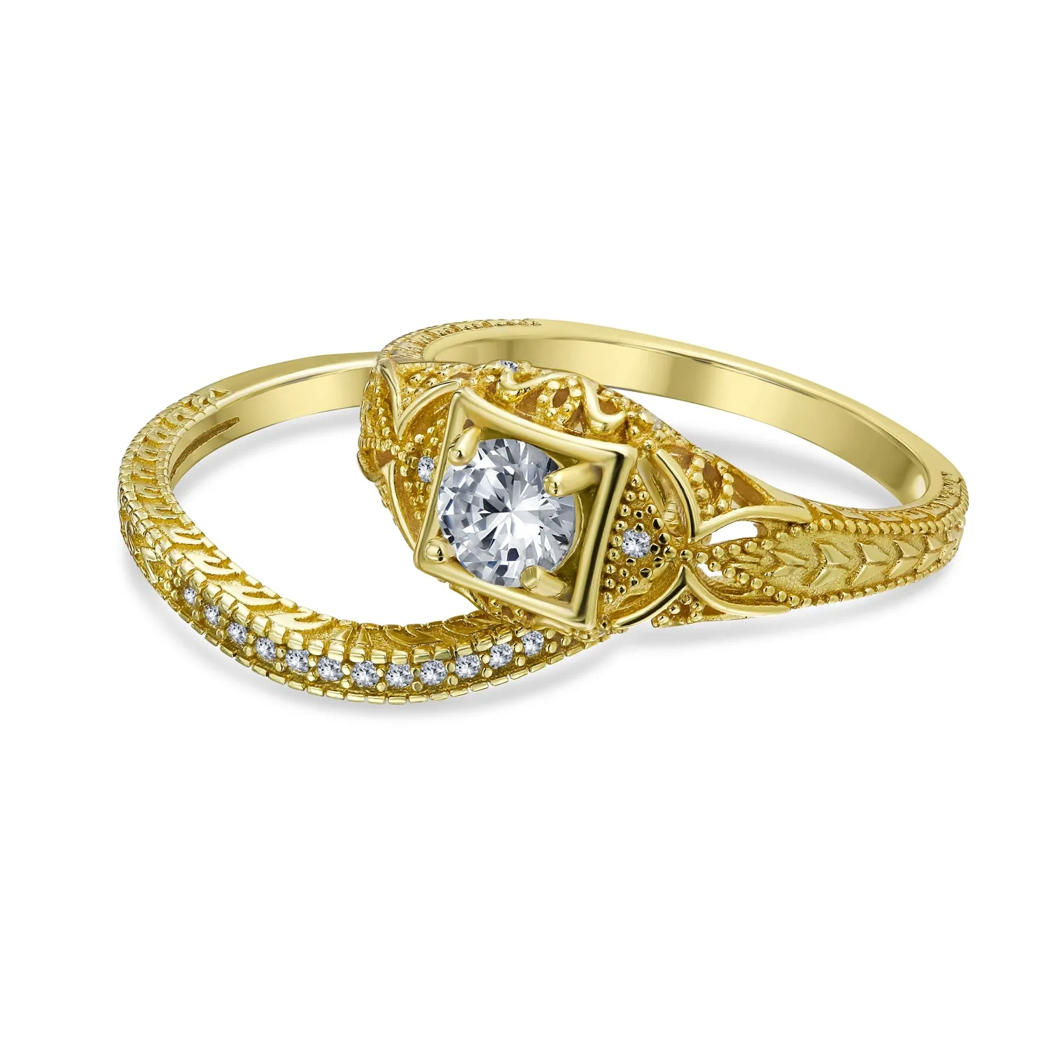 CZ Victorian Art Deco Cocktail Statement Ring 1CTW Princess Solitaire Sterling Silver