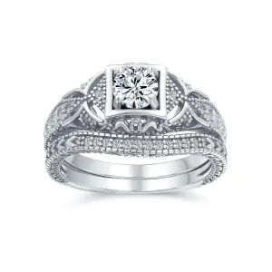 CZ Victorian Art Deco Cocktail Statement Ring 1CTW Princess Solitaire Sterling Silver