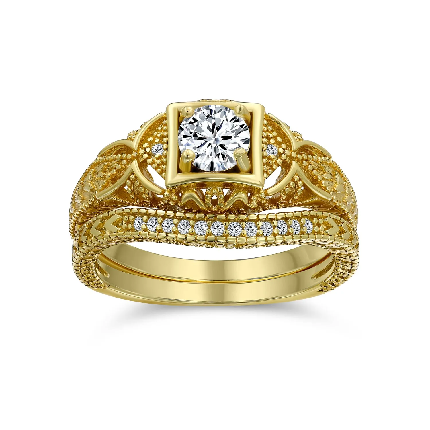 CZ Victorian Art Deco Cocktail Statement Ring 1CTW Princess Solitaire Sterling Silver