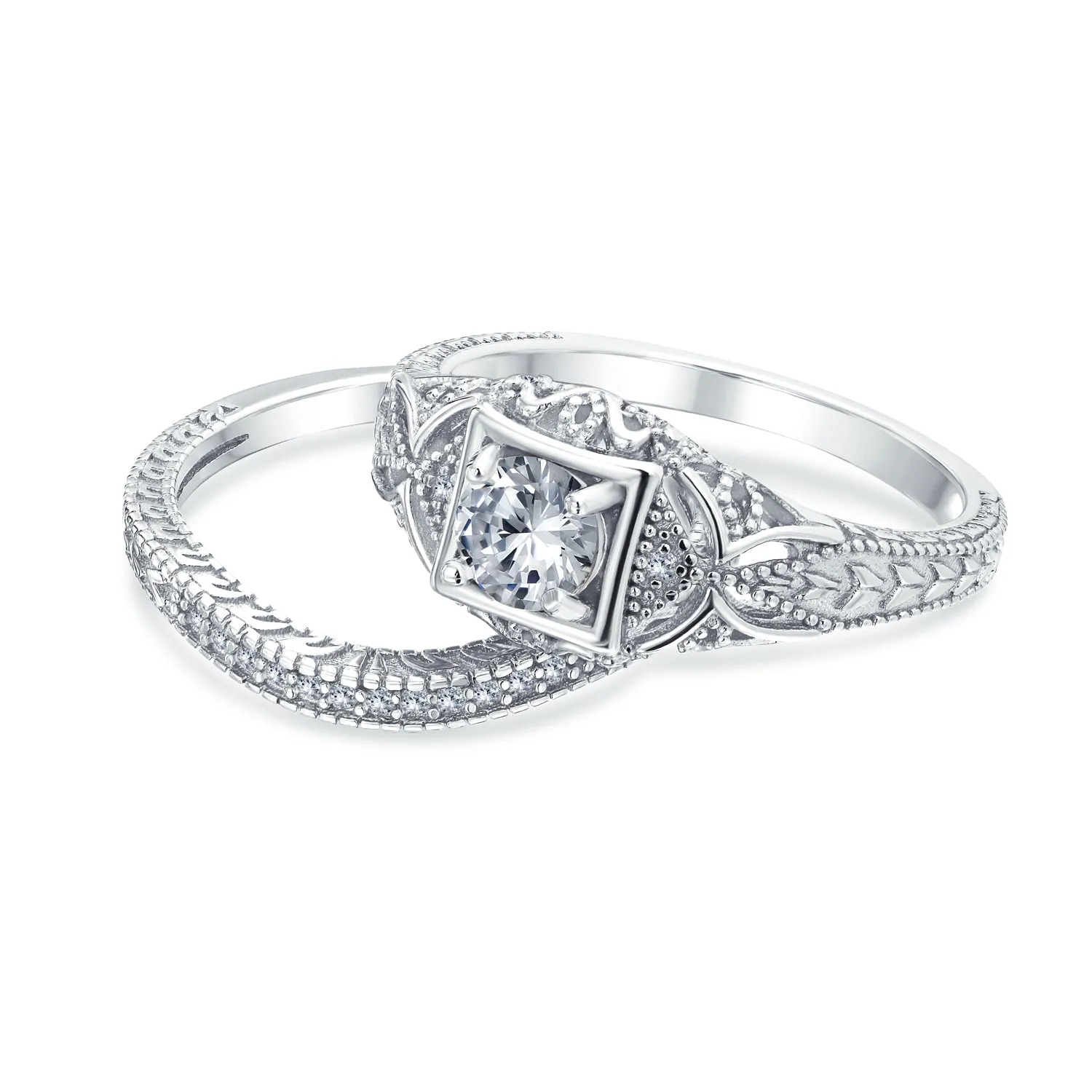 CZ Victorian Art Deco Cocktail Statement Ring 1CTW Princess Solitaire Sterling Silver