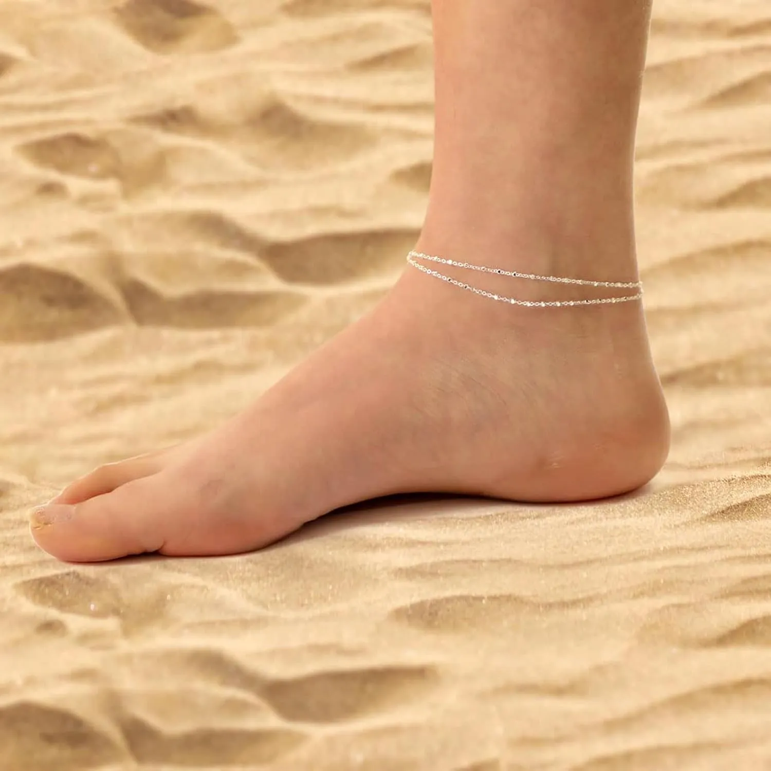 Dainty Ankle Bracelets Layered Anklets Bracelet Waterproof Adjustable Link Anklet Set Jewelry Gifts for Mom Women Friend